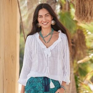 Sundance Artists Ladder White Ruffle Tassel Blouse Size Small